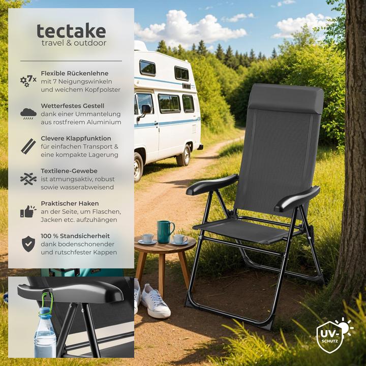 Produktbild tectake Faltbarer Campingstuhl Müritz mit Kopfpolster, Aluminium