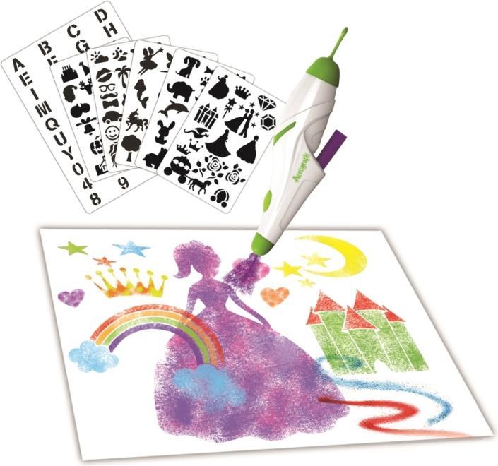 Immagine prodotto Lexibook Aerograph, il magico marcatore elettronico a spruzzo d'aria con stencil e 12 penne per acquerello (Verde-bianco, 12 x)