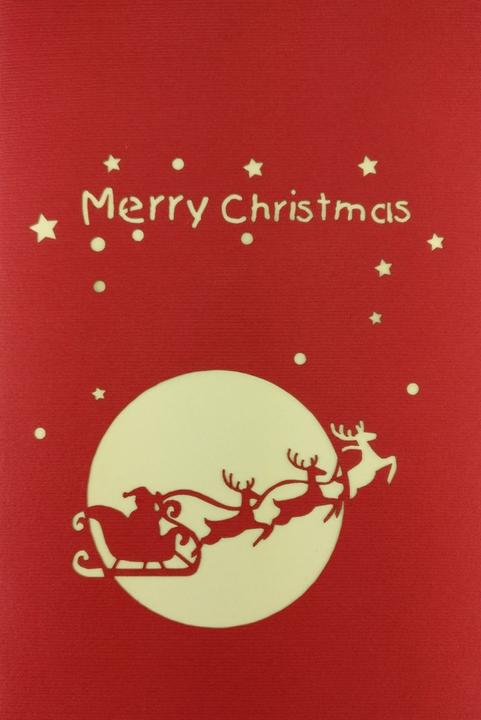 Actual product image Hervorragend 3D Pop-up Karte Nikolaus mit Rentierschlitten Merry Christmas rot (1 pcs.)