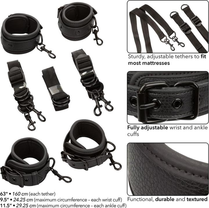 Actual product image CalExotics Nocturnal Bed Restraints Leather Adjustable Black