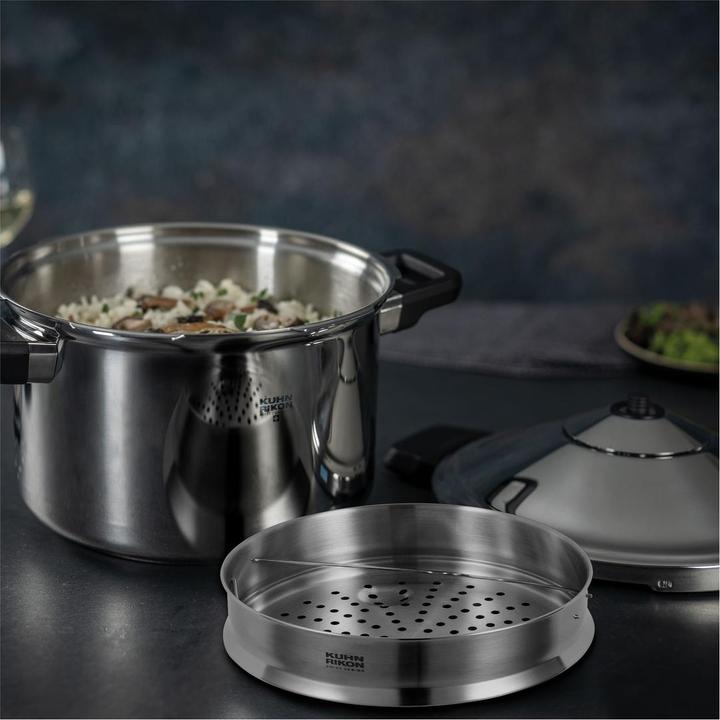Actual product image Kuhn Rikon DUROMATIC® INOX Model side handle Set 5.0L/22 cm + Steamer Insert (22 cm, Steam cooker, Stainless steel)