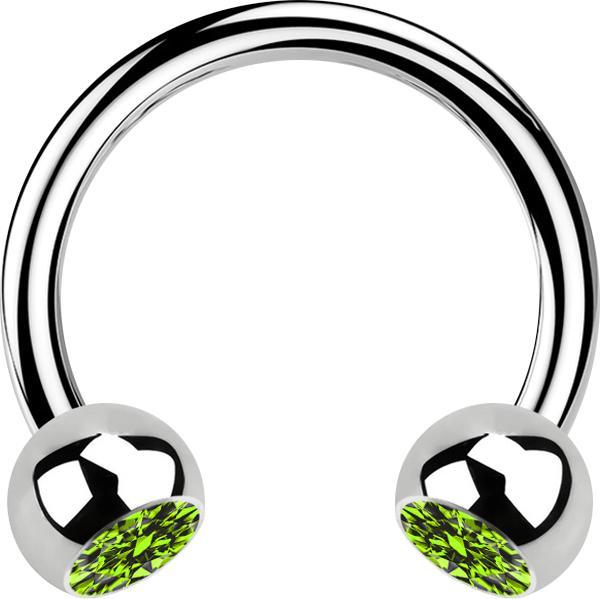 Actual product image Star Piercing Micro Circular Barbell silver with two light green crystal balls (Surgical steel 316L, without brass)