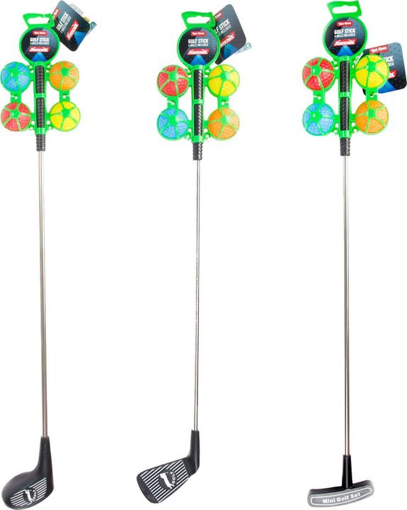 Actual product image Toi-Toys Adrenix metal golf clubs with 4 coloured balls, 5 pcs.