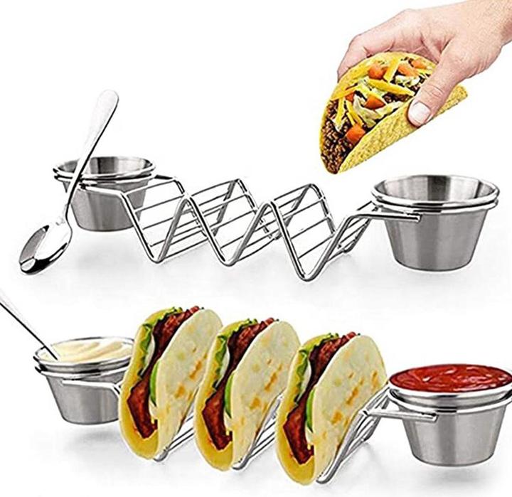 Image du produit Herzberg Cooking Support à tacos avec 2 coupelles à sauce en acier inoxydable