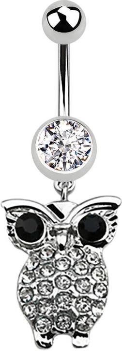 Star Piercing Banane silber mit Anhänger Eule und grossen Augen silber (Chirurgenstahl 316L, ohne Messing)