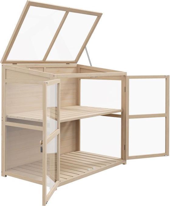 Swisshandel24 Serra in legno a 2 livelli con doppia porta e lucernario, antivento, naturale, 103x61x103cm