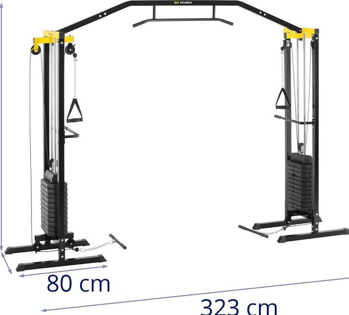 Produktbild Gymrex Kabelzug Kabelzugstation Seilzug Fitness Zugturm 150 kg 24 Gewichte 6,8 kg