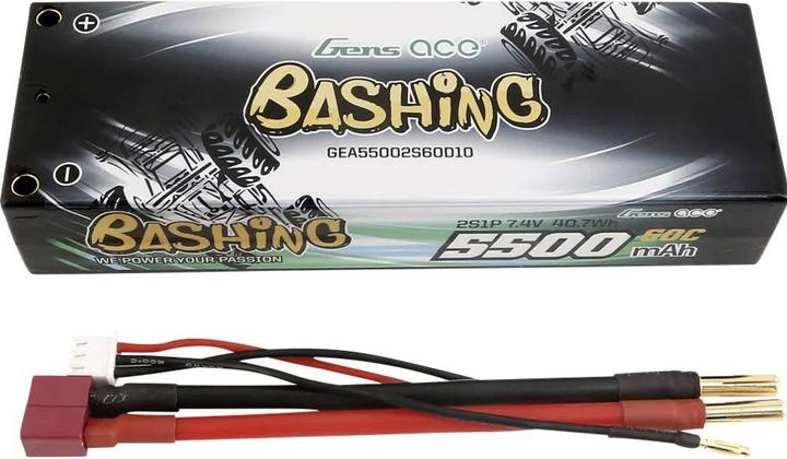 Produktbild Gens Ace Battery Lipo 5500mAh 2S 7.4V 60C HardCase RC 10# car with T-plug (7.40 V, 5500 mAh)