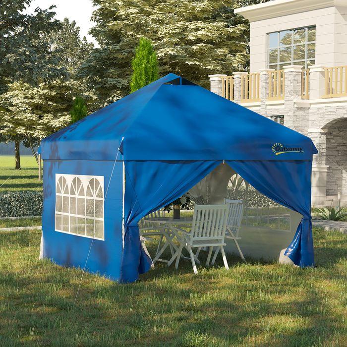 Actual product image Swisshandel24 3x3m folding gazebo 4 side walls incl. pegs guy ropes carrying bag metal Oxford blue (300 cm, 300 cm)