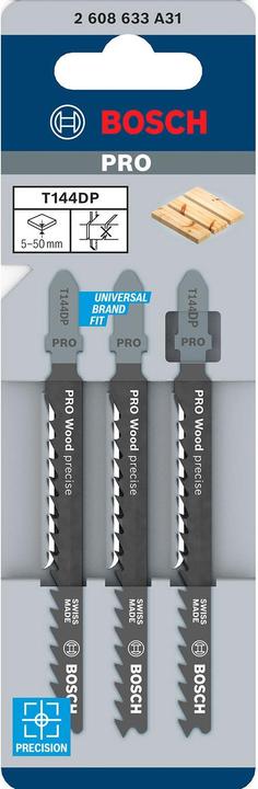 Actual product image Bosch Professional Zubehör PRO Wood precise T144DP Jigsaw blade, 100 mm, 3 pcs.