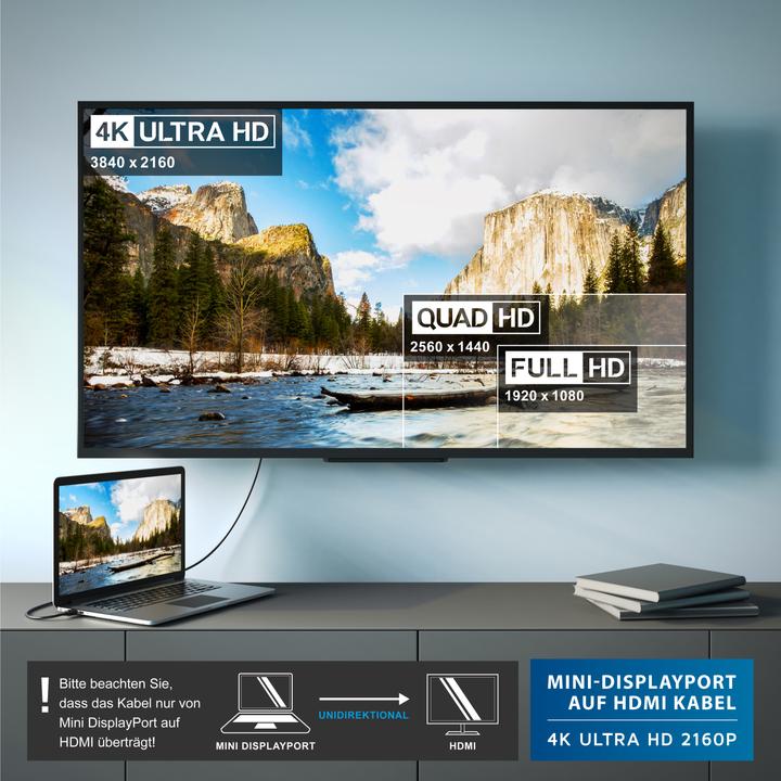 Produktbild CSL 4k Mini Displayport auf HDMI Kabel | Thunderbolt 1- und Thunderbolt 2 Ports | 4K Ultra HD 2160p (3 m, DisplayPort, HDMI)