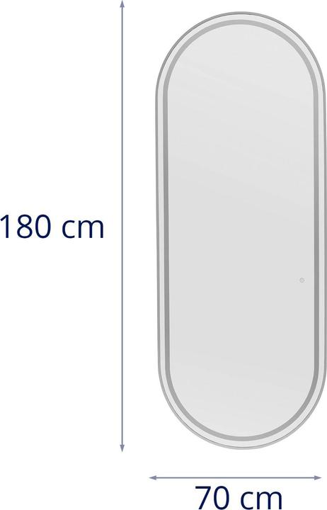 Actual product image Physa Salon Mirror - LED lighting - extra thin - oval - silver - 180 x 70 cm
