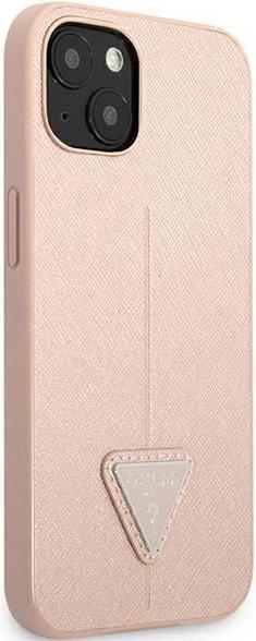 Actual product image Guess GUHCP13SPSATLP iPhone 13 mini 5.4 inch Pink/Pink Hard Case SaffianoTriangle Logo (Apple iPhone 13 mini)