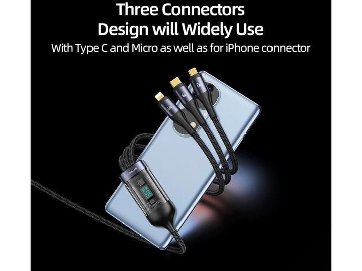 Image du produit Usams US-SJ600 U83 3IN1 Transparent Digital Display PD100W Fast Charging & Data Cable 1.2m C To C+L+M (1.20 m, USB 2.0)