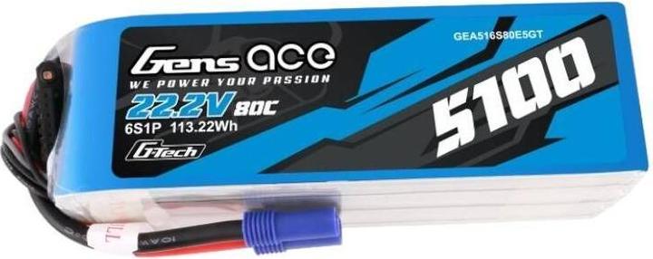 Gens Ace G-Tech 5100mAh 80C 22.2V 6S1P Batteria Lipo con connettore EC5 (22.20 V, 5100 mAh)