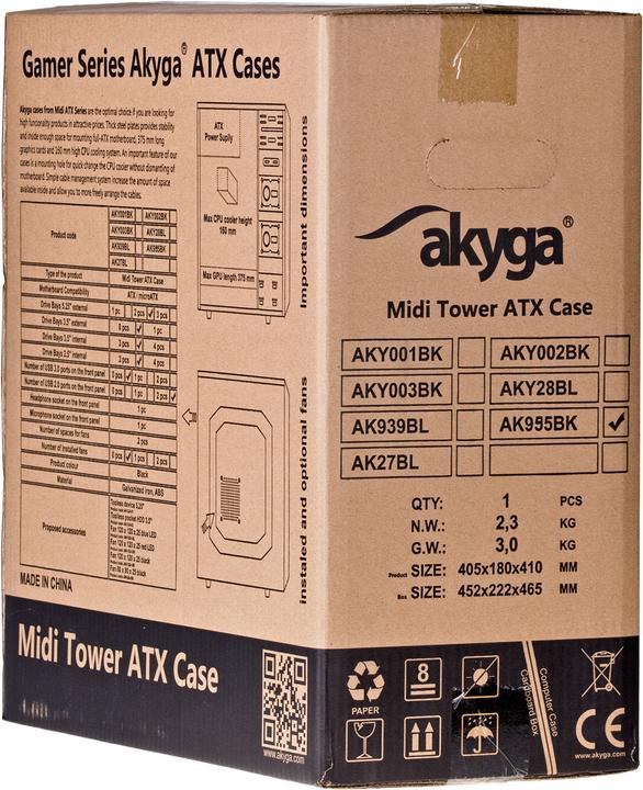 Actual product image Akyga ak995bk PC "ATX Nero Midi Tower Black (ATX, mATX, Mini-ITX)