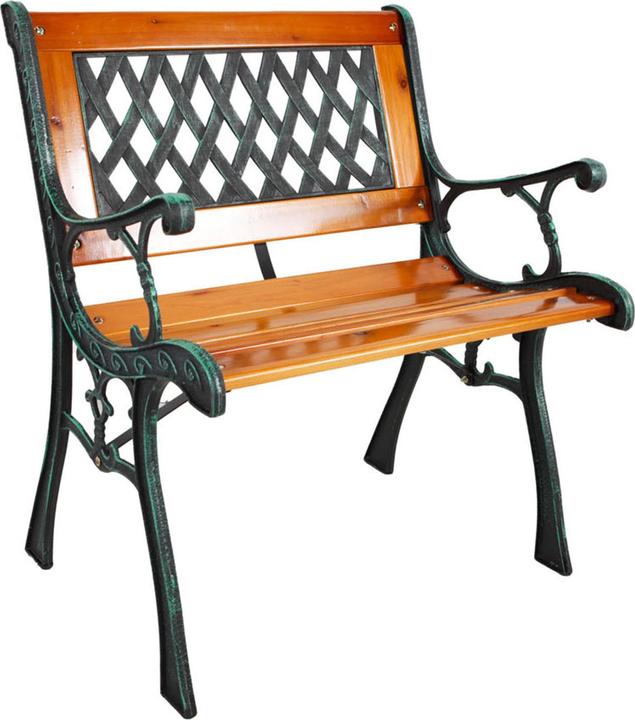 Produktbild Mojawo Gusseisen Gartentisch Outdoortisch Holz Glasplatte Natur 98x46xH56cm