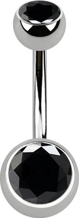 Image du produit Star Piercing Banane silber Innengewinde mit zwei Kugeln silber mit Kristall schwarz (Titane G23, sans laiton)