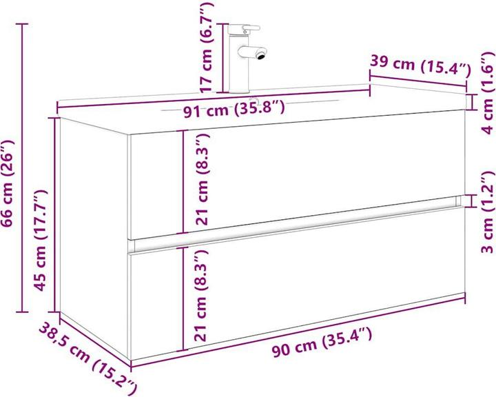 Image du produit VidaXL Meuble sous-vasque avec vasque encastrée et robinet Salle de bains Lavabo