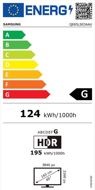 Energy Label Samsung QE65LS03A The Frame (65", LS03A, QLED, 4K, 2021)