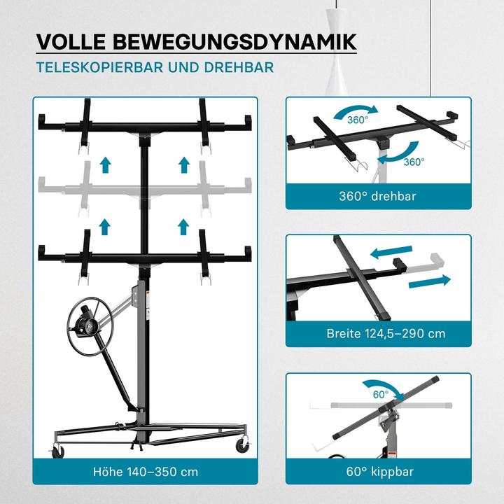 Actual product image Wiltec Panel lifter black Panel lifter Rigips assembly aid XXL Panel lift drywall construction