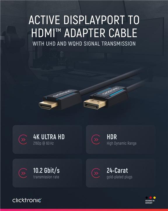 Produktbild clicktronic Casual DisplayPort/HDMI™ Adapterkabel, 5 m (5 m, HDMI, DisplayPort)