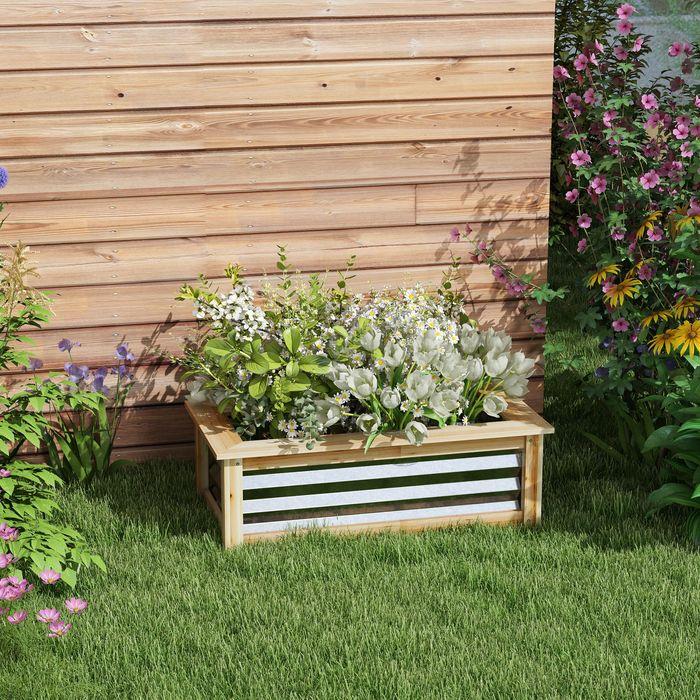 Image du produit Swisshandel24 Lit surélevé en métal, bac à fleurs, bac à plantes avec cadre en bois, bac à légumes, bac à herbes