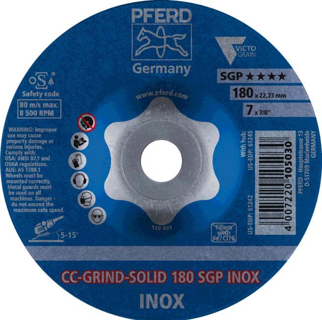 Produktbild Pferd CC-GRIND-SOLID Schleifscheibe 180x22,23 mm COARSE Speziallinie SGP INOX für Edelstahl