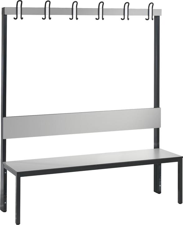 Actual product image C+P BASIC PLUS cloakroom bench, single sided, seat HPL, hook rail, length 1500 mm (40.70 cm, 165 cm)