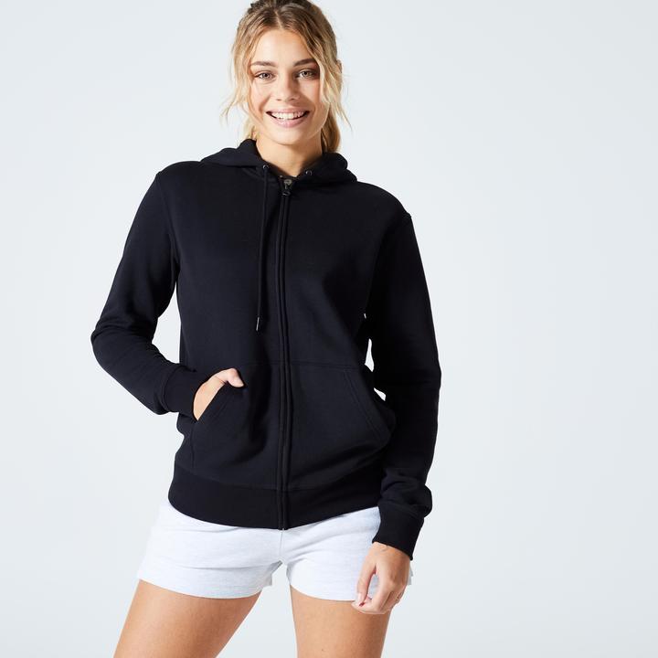 Domyos Kapuzenjacke Damen - Essentials 500 schwarz