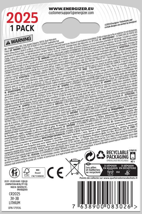 Produktbild Energizer CR2025 Lithium (1 Stk., CR2025, 155 mAh)