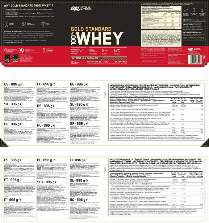 Valori nutrizionali e ingredienti Optimum Nutrition Gold Standard 100% Whey (Cioccolato, 1 pz., 4530 g)