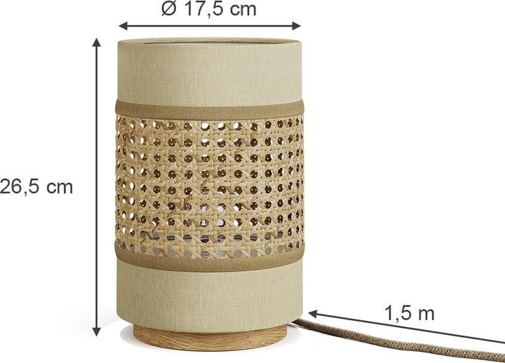 Produktbild Vicco Tischlampe Morten, Rattan/Creme, 17.5 x 26.5 cm (E27)