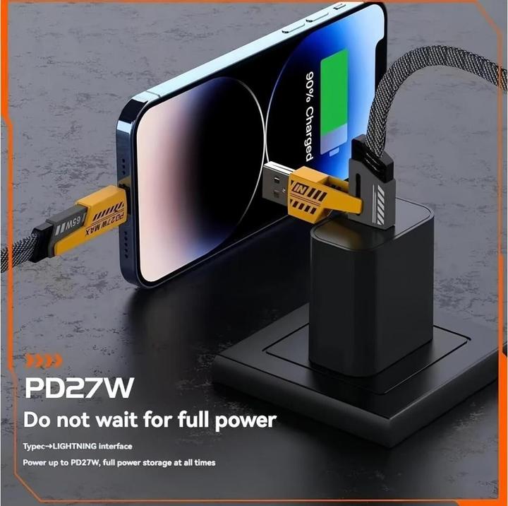 Actual product image Ven-Dens 4-in-1 Flexible & Flip USB-C, Lightning, USB-A 65W, 27W PD cable 1.2m (USB 3.2 Gen 1)