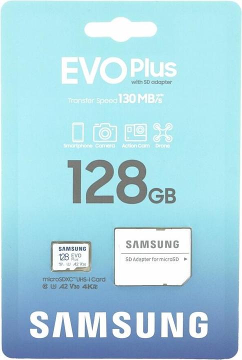 Actual product image Samsung EVO Plus (128 GB, microSDXC, U3, UHS-I)