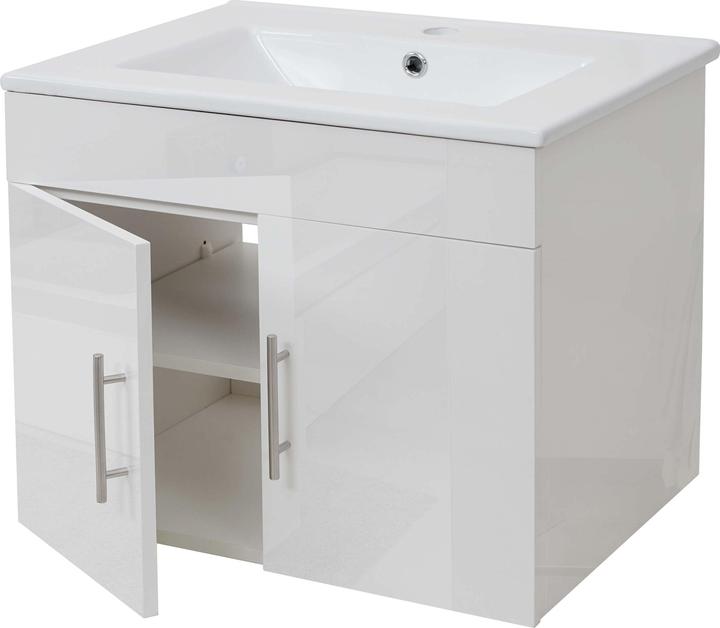 Mendler Waschbecken + Unterschrank, Waschbecken Waschtisch, hochglanz 60cm - weiss (61 x 48 x 50 cm)