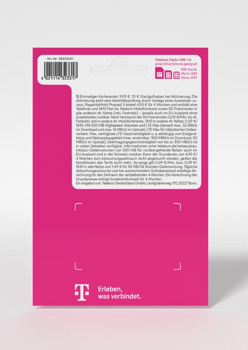 Image du produit Telekom Magenta Mobil Prepaid S (500 MO / 30 journées)