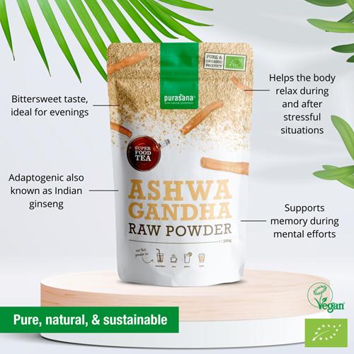 Actual product image Purasana ASHWAGANDHA 100 % Raw Powder BIO Indien (100 g)
