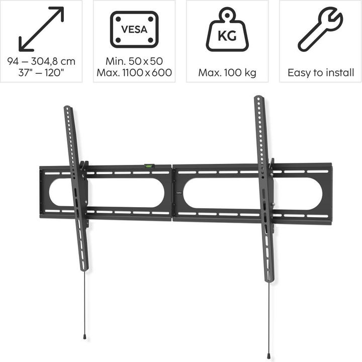 Image du produit Hama Support TV mural, inclinable, 305 cm (120") jusqu'à 100 kg, distance du mur 2,8 cm (Mur, 120", 100 kg)