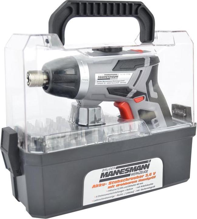 Produktbild Mannesmann Akkuschrauber 3,6 V inkl. Bitset 52-tlg. (Akkubetrieb)