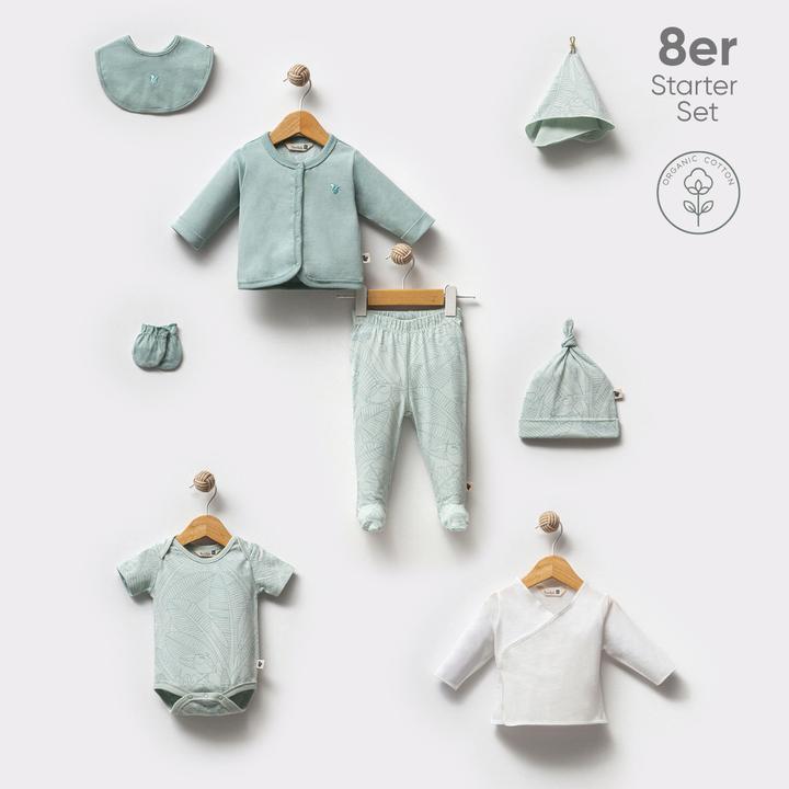 TotsTale Premium 8-tlg. Newborn Starter-Set – Babykleidung aus Bio-Baumwolle – Geschenk zur Geburt (50, 56, 62, 68)