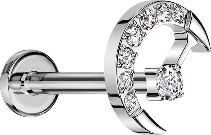 Star Piercing Micro Labret Innengewinde silber Halbmond silber Kristalle silber mittig Kristall silber (ohne Messing, Titan G23)