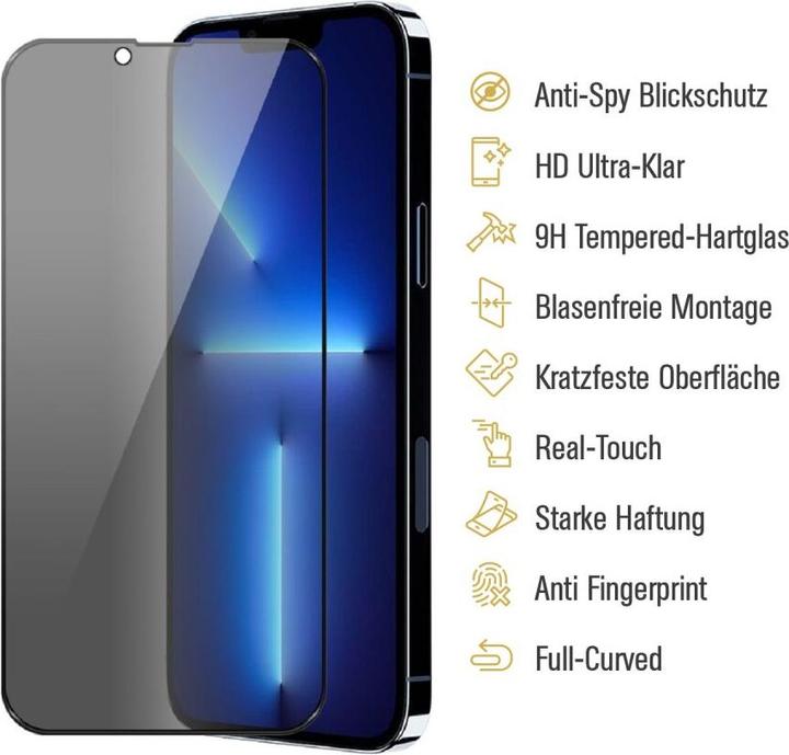 Produktbild Protectorking 2x Echtes Tempered 9H Panzerhartglas Blickschutz (2 Stück, Apple iPhone 13 Pro)