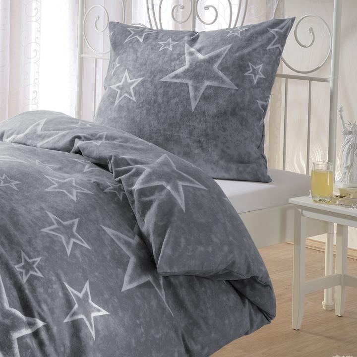 Produktbild BettwarenShop Anthrazit-Sterne (Bettwäsche Set, 155 x 220 cm, 80 x 80 cm)