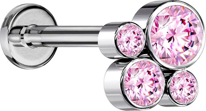 Produktbild Star Piercing Micro Labret Innengewinde silber vier Kristalle pink (ohne Messing, Titan G23)