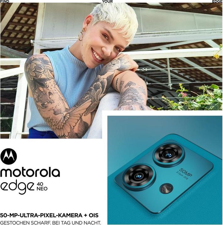Produktbild Motorola Edge 40 Neo (256 GB, Caneel Bay, 6.55", SIM + eSIM, 50 Mpx, 5G)