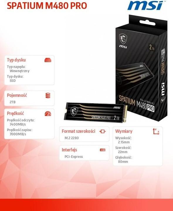 Produktbild MSI Spatium M480 Pro (2000 GB, M.2 2280)