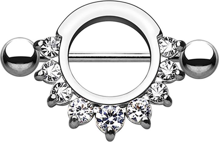Star Piercing Barbell rund mit 9 Kristallen silber (ohne Messing, Chirurgenstahl 316L)