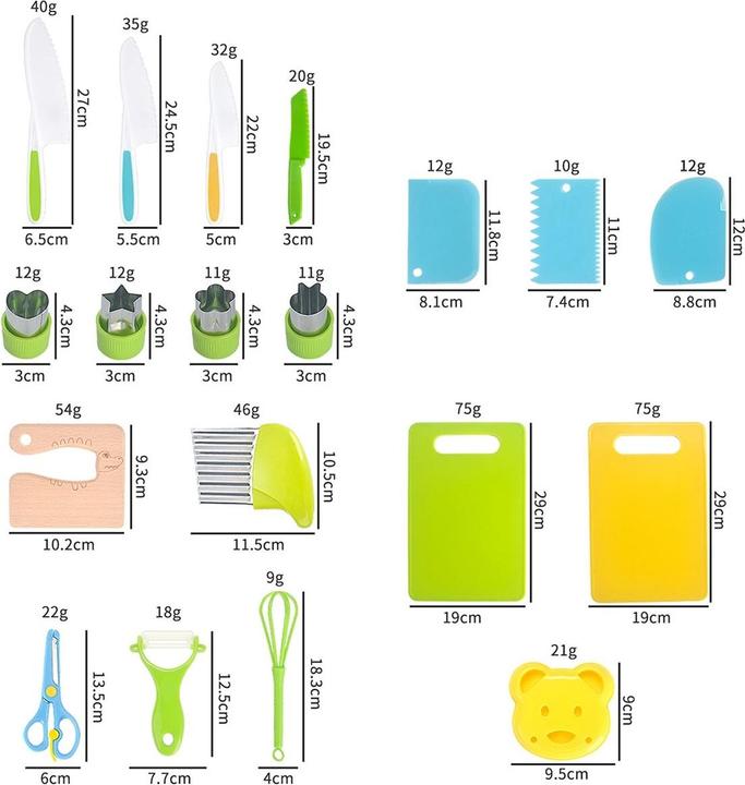 Nährwerte und Zutaten König Design Kinder Kochmesser Set 13-teiliges Set Schneidebrett Messer Messer Ausstechformen