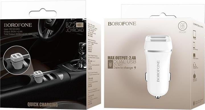 Actual product image Borofone Car charger BZ2 with two USB ports (2.4A) white